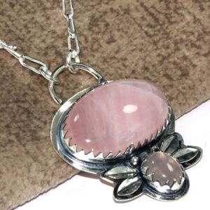 Rose Quartz Gemstone 925 Sterling Silver Gemstone Handmade Necklace